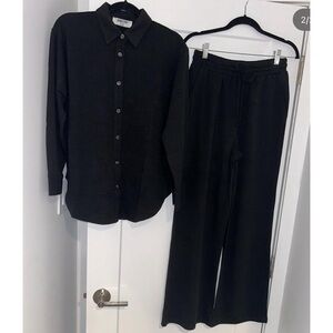 Double Zero Black Wide Leg Pants and Shirt Set